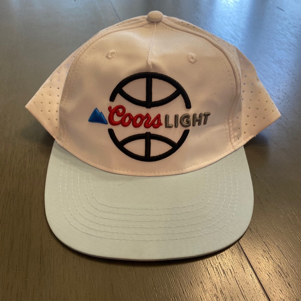 Coors‎ Light Basketball Logo Snapback Hat White Perforated Light Blue Flat Brim